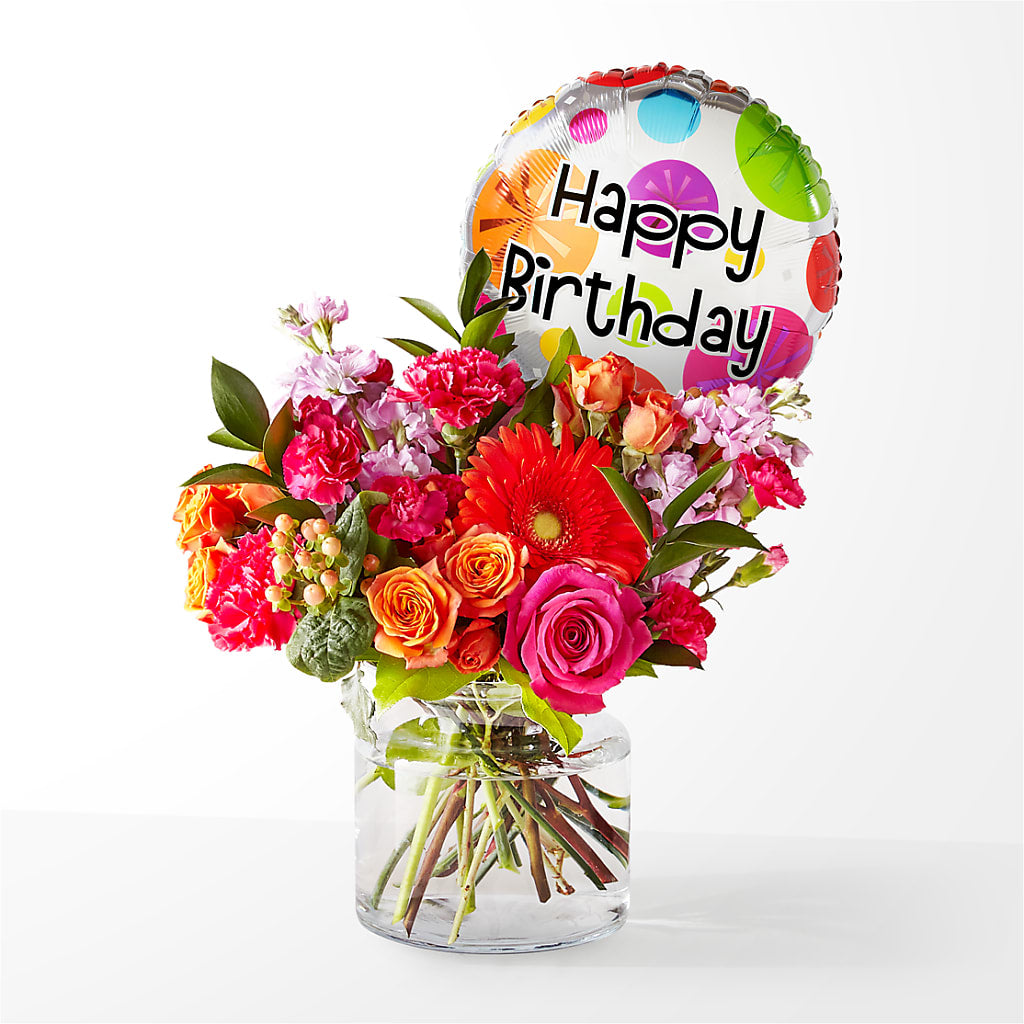 Fiesta Bouquet with Birthday Balloon – RUSSELL'S FLOWER SHOP, Hamilton ON