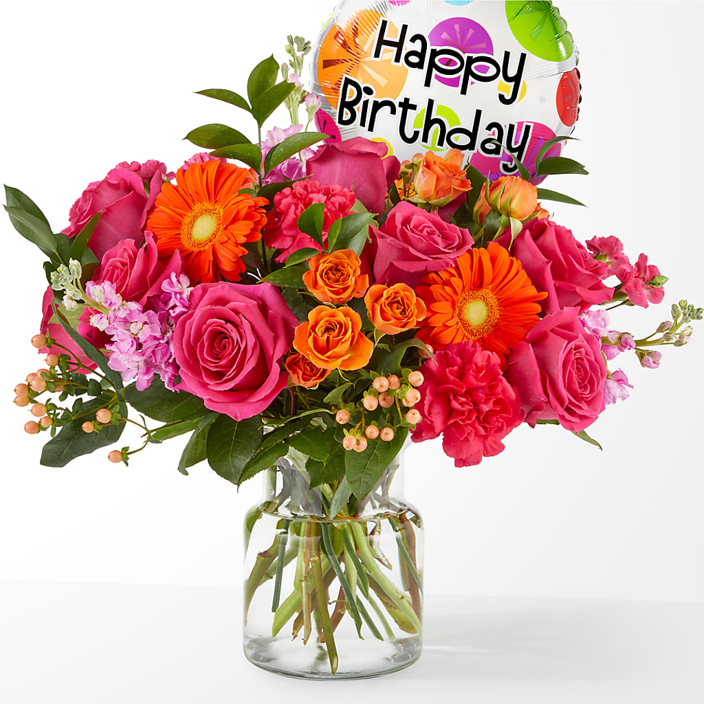 Fiesta Bouquet with Birthday Balloon – RUSSELL'S FLOWER SHOP, Hamilton ON