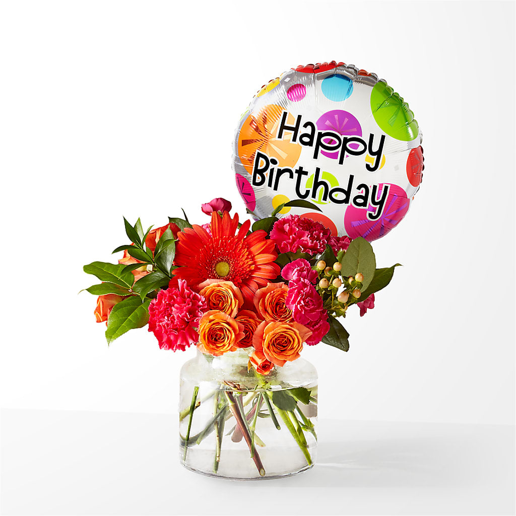 Fiesta Bouquet with Birthday Balloon – RUSSELL'S FLOWER SHOP, Hamilton ON