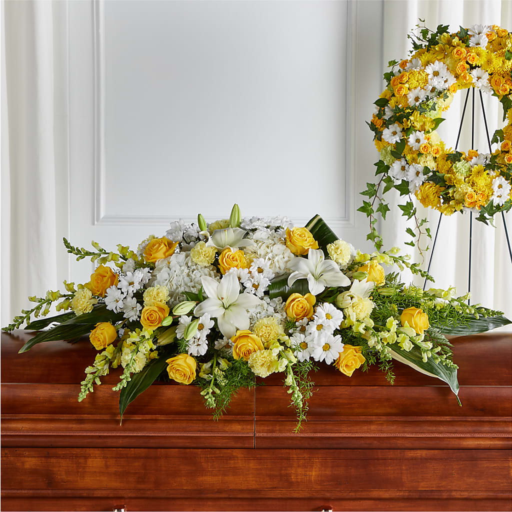 Golden Harmony Casket Spray – RUSSELL'S FLOWER SHOP, Hamilton ON